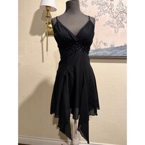 Designs For Dance Black Lyrical Dance Costume Dress Rhinestone Mesh Medium Adult